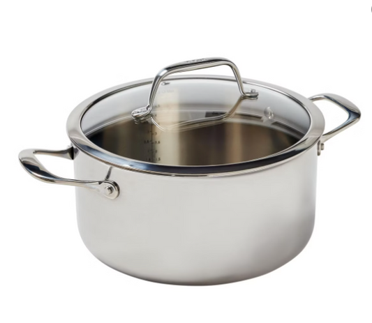 T-fal 5.9 Quart Stainless Steel Dutch Oven with Lid, Pro Tri-Ply, Silver
