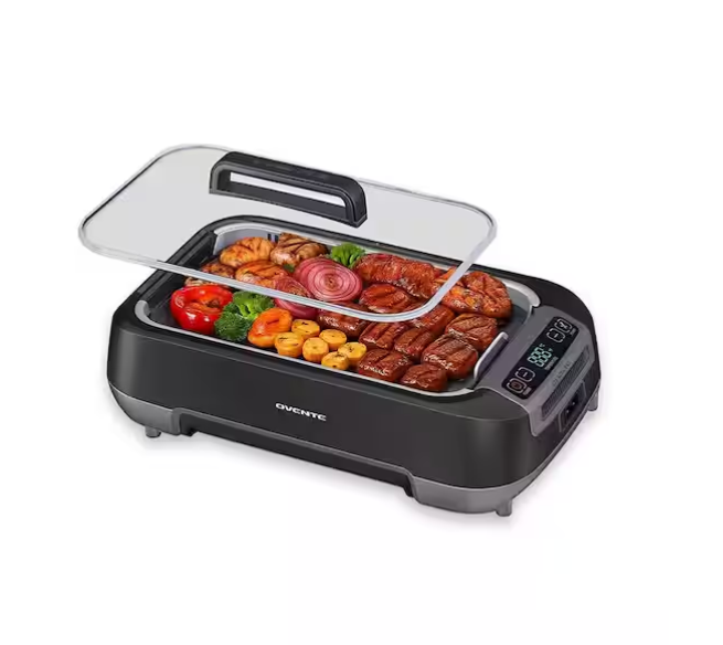 1500W Electric Portable Smokeless Indoor Grill with Two Removable Non-Stick and Dishwasher Safe Plates