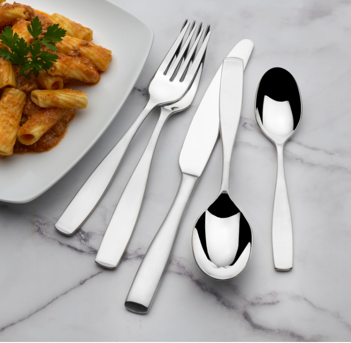 Mikasa Essex Satin 65-Piece Stainless Steel Flatware Set with Wood Caddy