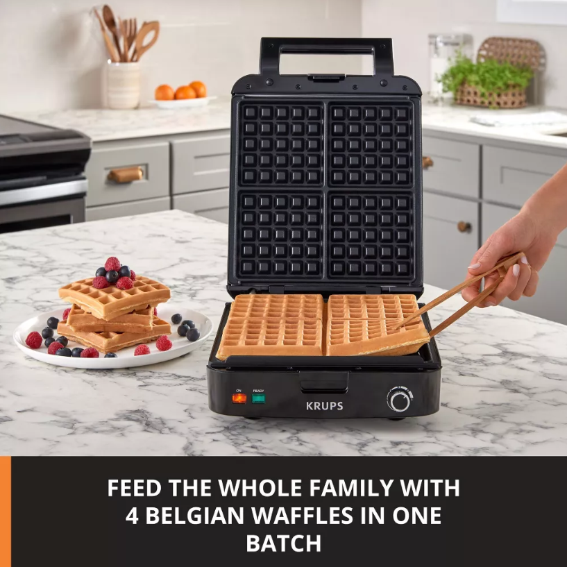 Krups 4 Slice Belgian Waffle Maker with Removable Plates, Stainless Steel, used