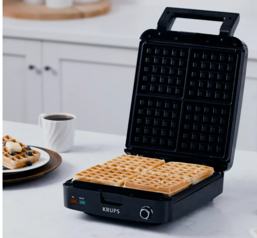 Krups 4 Slice Belgian Waffle Maker with Removable Plates, Stainless Steel, used