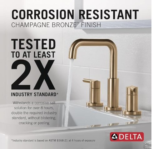 Delta Nicoli Brushed Gold Faucet 3 Hole, 8 Inch Widespread Bathroom Sink Faucet for Vanity
