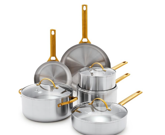 GreenPan Stainless Steel Tri-Ply Reserve 10 Piece Cookware Pots and Pans Set, Multiclad, Induction
