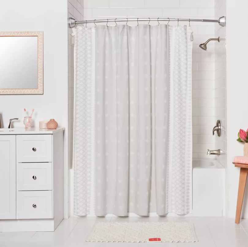 72" Tapered End Cap Curved Aluminum Shower Curtain Rod Tension or Permanent Mount