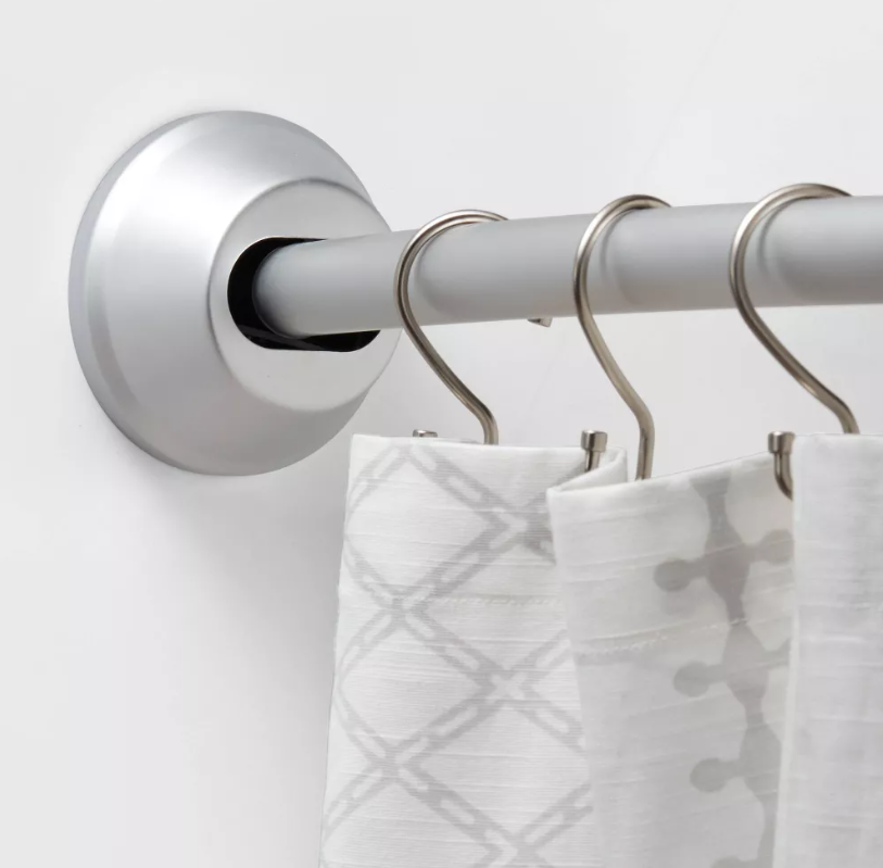 72" Tapered End Cap Curved Aluminum Shower Curtain Rod Tension or Permanent Mount
