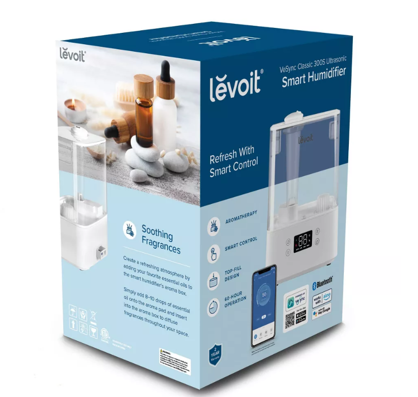 Levoit Classic 300S Ultrasonic Smart Humidifier White: Cool Mist, No Filter, 300-500 sq. ft.