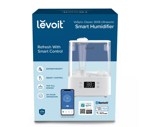 Levoit Classic 300S Ultrasonic Smart Humidifier White: Cool Mist, No Filter, 300-500 sq. ft.