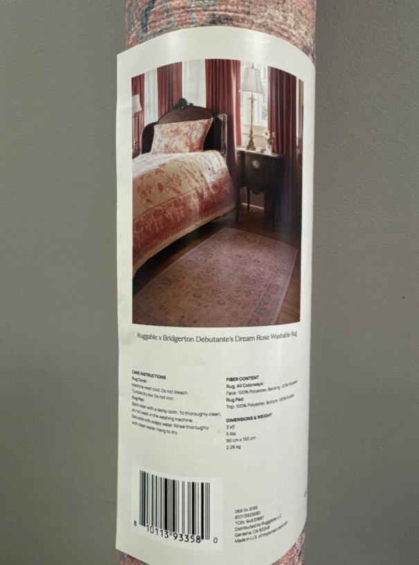 Ruggable 3'x5' Washable Bridgerton Debutante's Dream Area Rug Rose