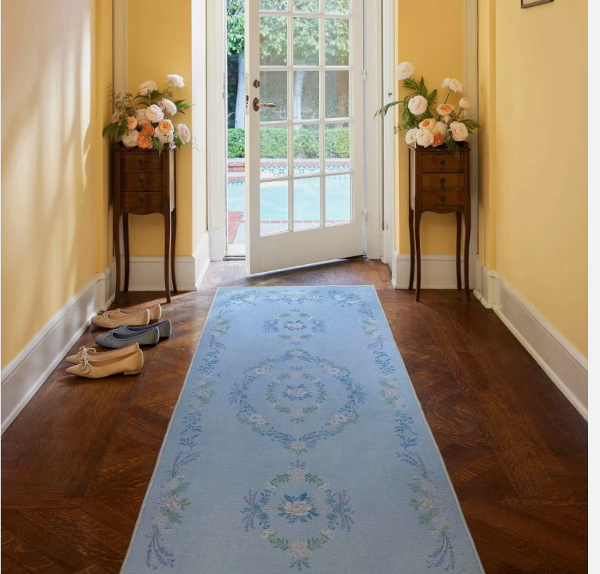 Ruggable 2'x7' Washable Bridgerton Aubrey Hall Garden Runner Rug Blue