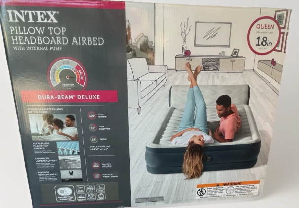 Intex 18" Pillow Top Air Mattress with Electric Pump and Headboard - Queen Size