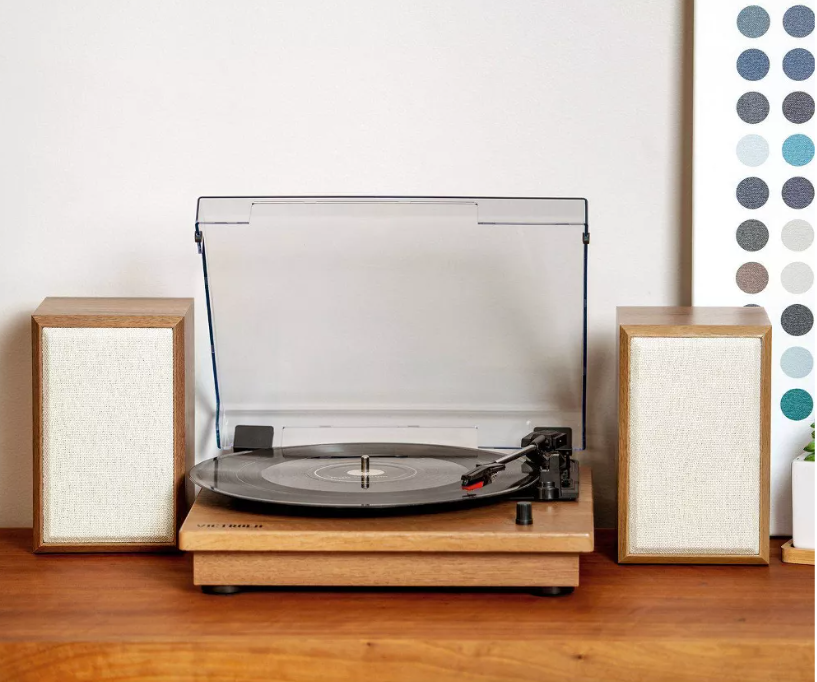 Victrola The Kingfield Bluetooth Record Player Shelf System with Bookshelf