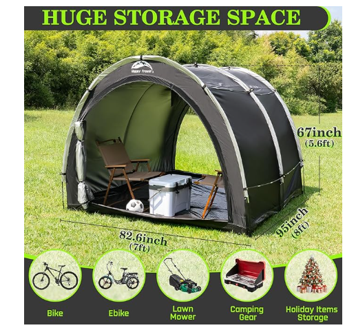 Happy Travel Portable Outdoor Bike Storage Shed Tent - Waterproof 2-8 Bicycle Co
