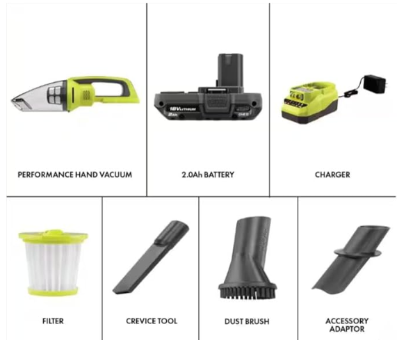 PCL704K Fits For RYOBI 18V Cordless Performance Hand Vacuum Kit with 2.0 Ah Battery and Charger