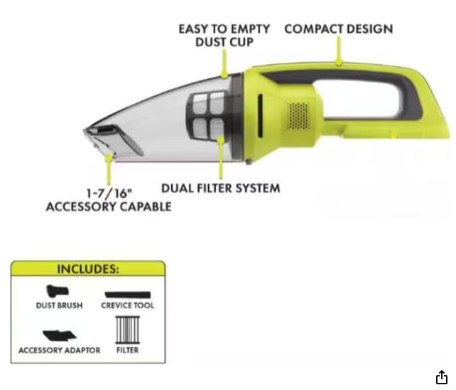 PCL704K Fits For RYOBI 18V Cordless Performance Hand Vacuum Kit with 2.0 Ah Battery and Charger