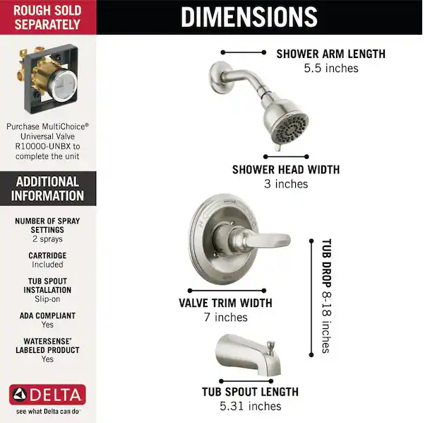 Foundations 1-Handle Tub and Shower Faucet Trim Kit in Stainless