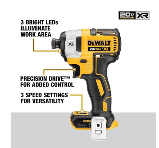 DEWALT 20V MAX XR Impact Driver, Brushless, 3-Speed, 1/4-Inch, Tool Only