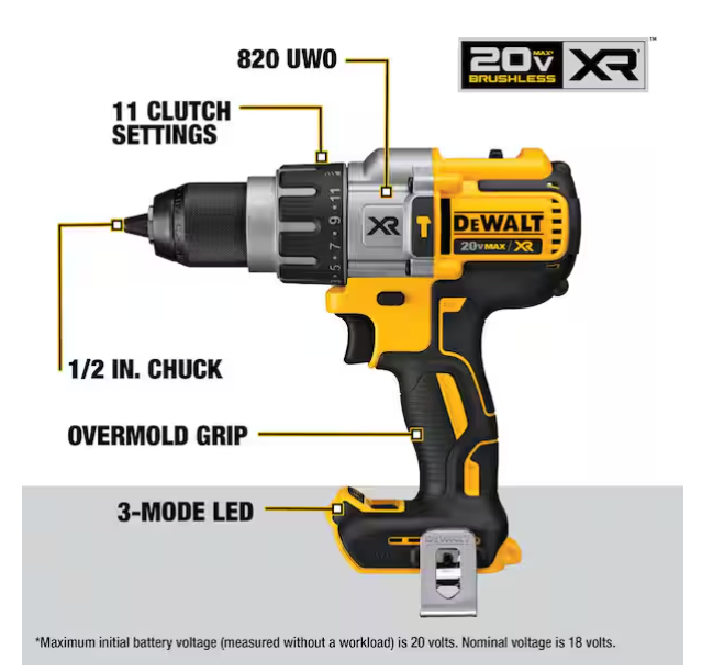 20V MAX XR Cordless Brushless 3-Speed 1/2 in. Hammer Drill (Tool Only)