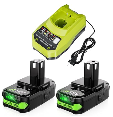 Upgraded 3.8Ah Replacement for Ryobi 18V Battery and Charger Combo Compatible with Ryobi ONE+ P102 P103 P104 P105 P107 P108 P109 P190 P191 P122 Cordless Power Tools 2Pack