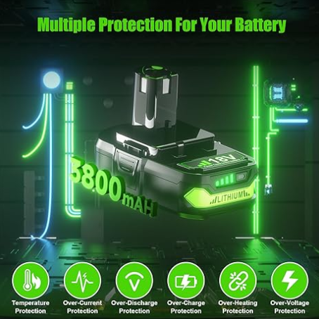 Upgraded 3.8Ah Replacement for Ryobi 18V Battery and Charger Combo Compatible with Ryobi ONE+ P102 P103 P104 P105 P107 P108 P109 P190 P191 P122 Cordless Power Tools 2Pack
