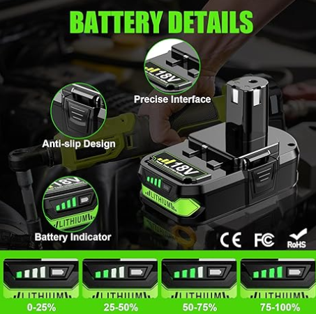 Upgraded 3.8Ah Replacement for Ryobi 18V Battery and Charger Combo Compatible with Ryobi ONE+ P102 P103 P104 P105 P107 P108 P109 P190 P191 P122 Cordless Power Tools 2Pack