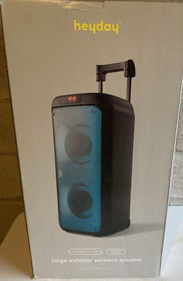 Heyday Large Bluetooth Party Speaker with Handle and Rolling Wheels.