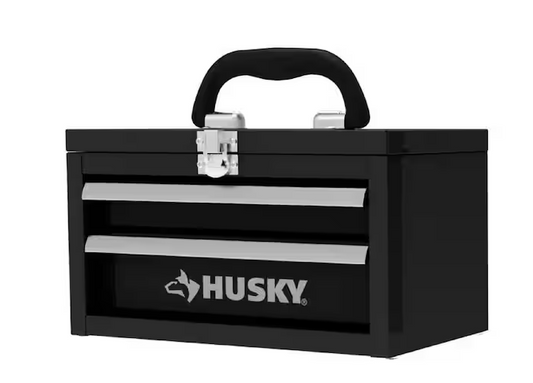 10 in. Black Metal Mini Portable Tool Box with 2 Drawers