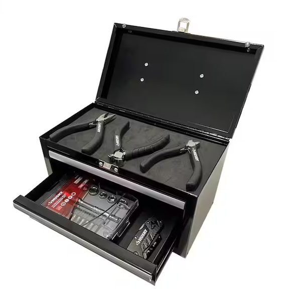 10 in. Black Metal Mini Portable Tool Box with 2 Drawers