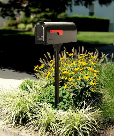 MB1 Black, Medium, Steel, Post Mount Mailbox and 2 in. In-Ground Post Kit