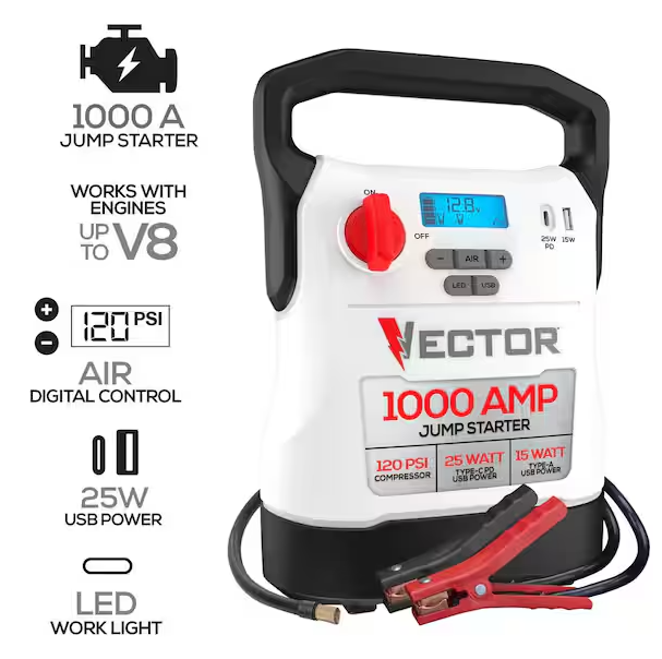 VECTOR 1000 Amp Jump Starter, Compressor, USB Power