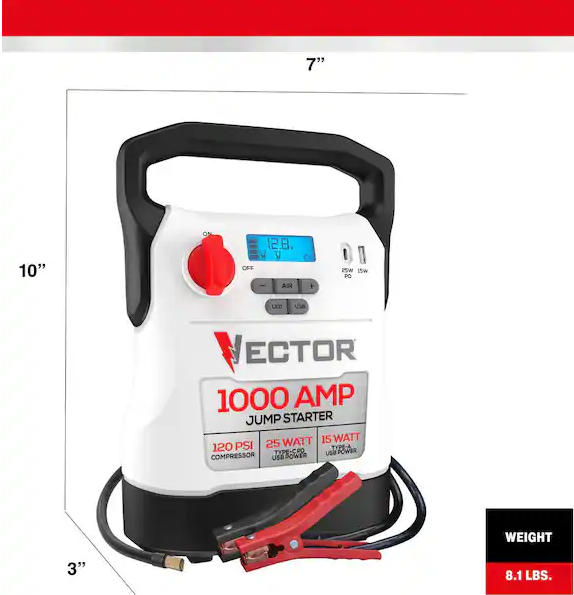 VECTOR 1000 Amp Jump Starter, Compressor, USB Power