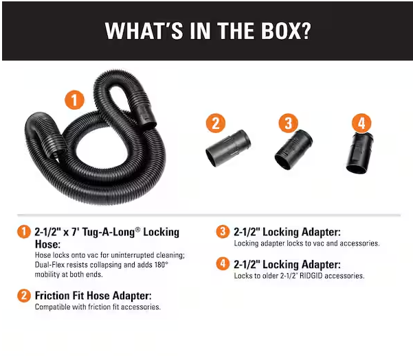 RIDGID 2-1/2 in. x 7 ft. LA2520 DUAL-FLEX Locking Vacuum Hose Kit Accessory Shop Vacuum Attachment for RIDGID Wet Dry Vacs