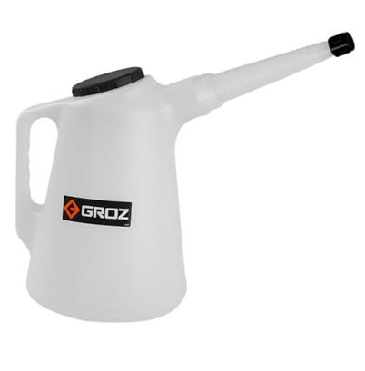 Groz 8-Quart Oil Measuring Container with Flexible Spout, Graduated in Quarts & Liters, Leak-Proof Threaded Design for Engine Oil Changes (41882)