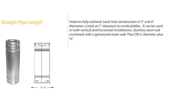 PelletVent for Multi-Fuel 4in. Diameter X 36in. Straight Pipe Length