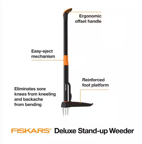34 in. Stand up 4 Claw Long Handle Weed Puller Tool; Heavy Duty Garden, Lawn and Dandelion Weeder, Easy-Eject No Bending