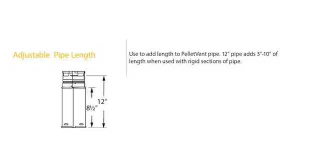 PelletVent for Multi-Fuel 3in. Diameter X 12in. Adjustable Pipe Length, Black