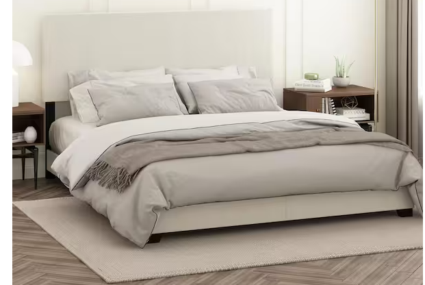 Pessac White Upholstered Frame California King Panel Bed