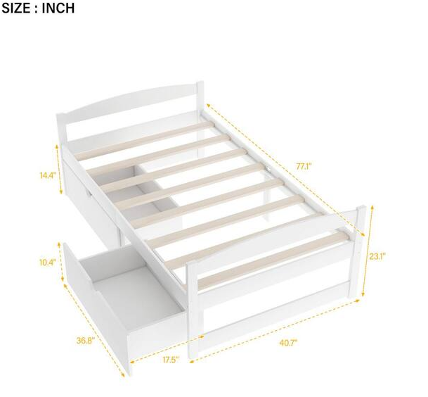 White Modern Wood Daybed with 2-Drawers Twin Size Platform Bed Captains Bed Storage Bed Frame No Spring Box Needed