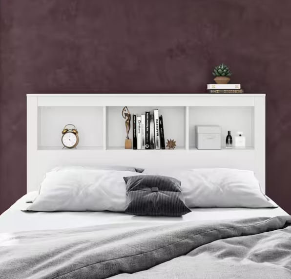 Madison White Queen-Size Bookcase Headboard