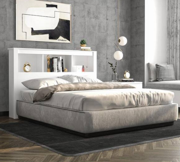 Madison White Queen-Size Bookcase Headboard