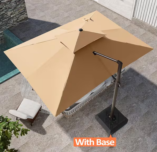 Double Top 13 ft. x 10 ft. Aluminum Outdoor Cantilever Offset 360° Rotation Patio Umbrella in Tan with 350 lbs. Base