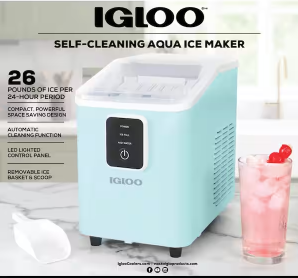 Igloo 26 lb. Ice Maker-Aqua