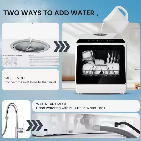 17 in. Portable Countertop Dishwasher in White with 6-Cycles, 4-Place Settings Capacity, and 40 dBA