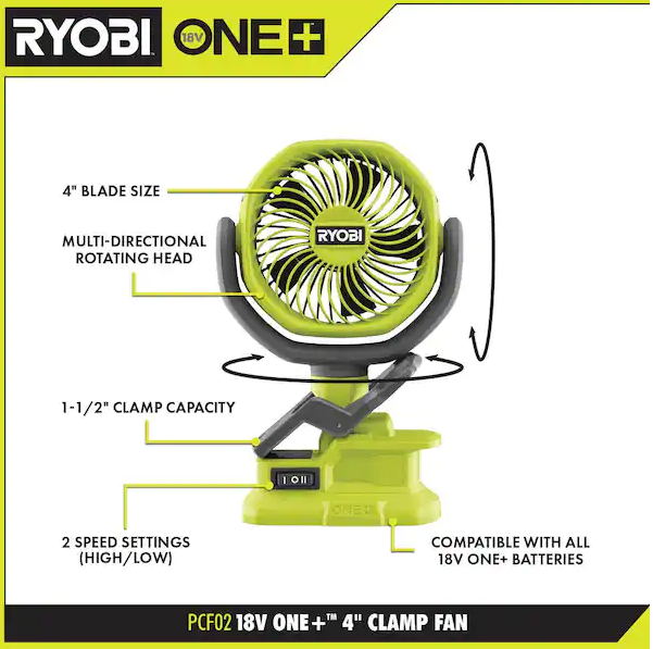 ONE+ 18V Cordless 4 in. Clamp Fan (Tool Only)