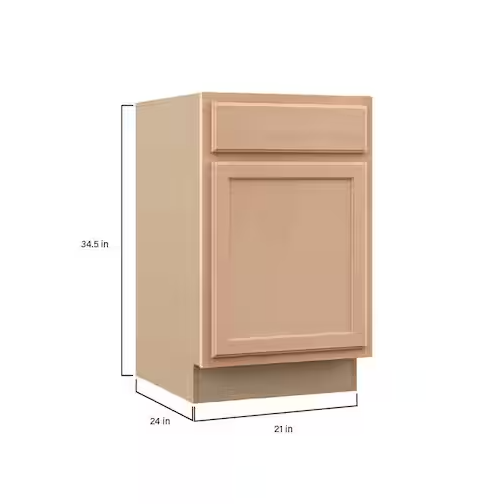 Hampton Bay Recessed Panel 21 in. W x 24 in. D x 34.5 in. H Assembled Base Kitchen Cabinet in Unfinished