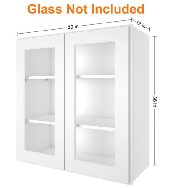 HOMEIBRO Newport Shaker White Ready to Assemble Wall Cabinet with 2-Doors 3-Shelves (30 in. W x 36 in. H x 12 in. D)
