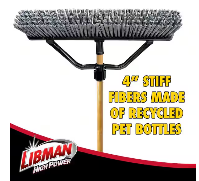 24 in. High Power Rough Surface Industrial Grade Push Broom with 60 in. Wood Handle and Brace