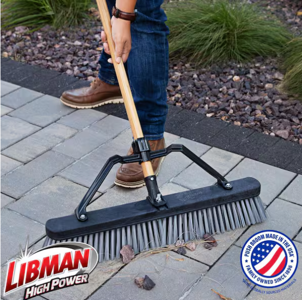 24 in. High Power Rough Surface Industrial Grade Push Broom with 60 in. Wood Handle and Brace