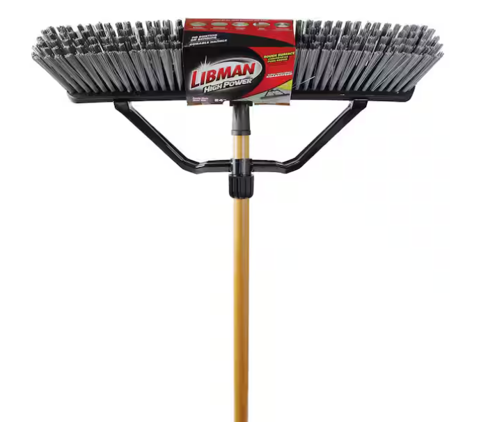 24 in. High Power Rough Surface Industrial Grade Push Broom with 60 in. Wood Handle and Brace