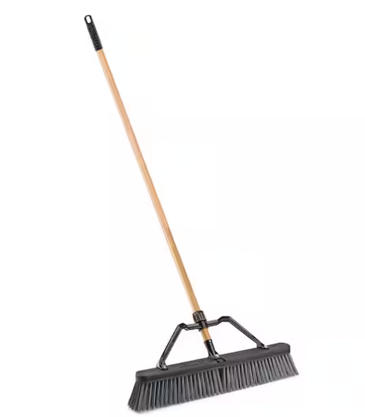 24 in. High Power Rough Surface Industrial Grade Push Broom with 60 in. Wood Handle and Brace