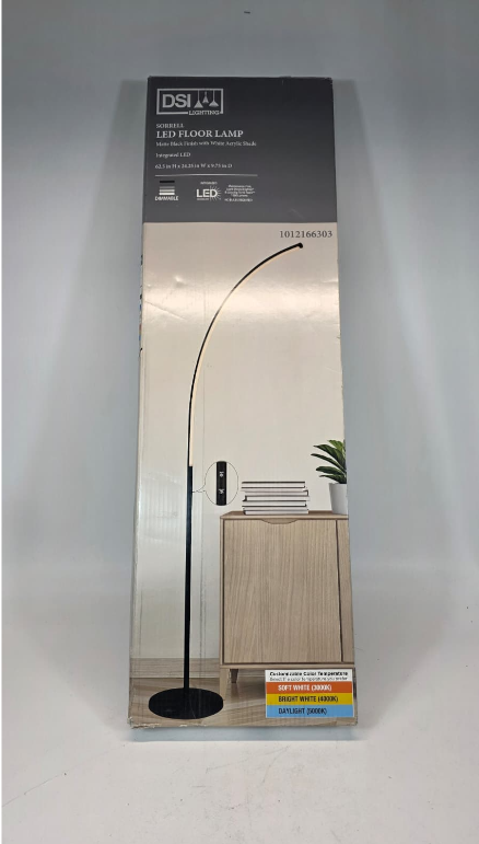 DSI LIGHTING Sorrell 62.5 in. Matte Black Integrated LED Arcing Floor Lamp with Adjustable Color Temperature and Dimming Switch